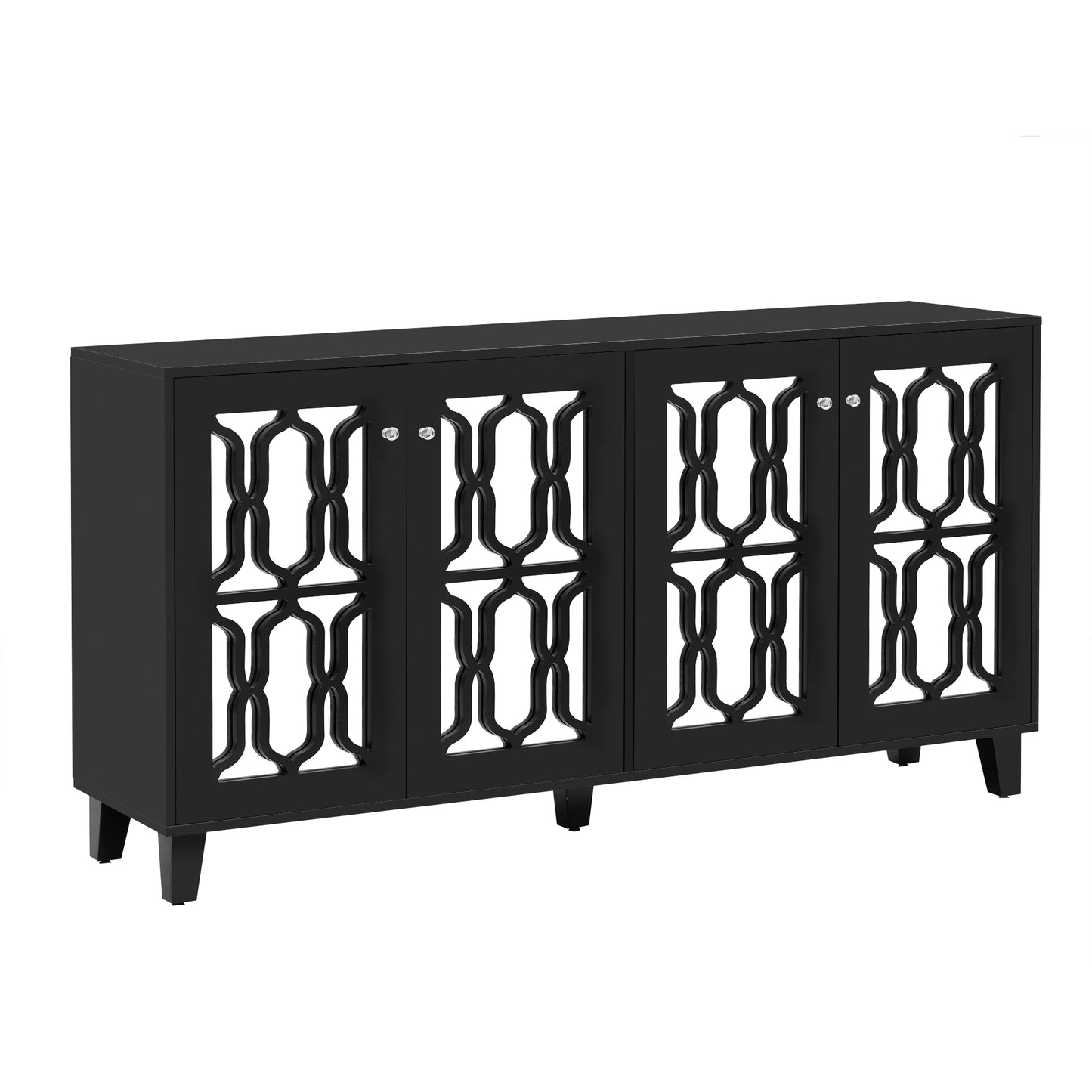 Hynes 4-Door Mirror Buffet Cabinet - Black
