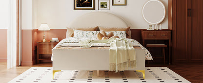 Lynn Full Size Velvet Platform Bed w Mental Legs - Beige