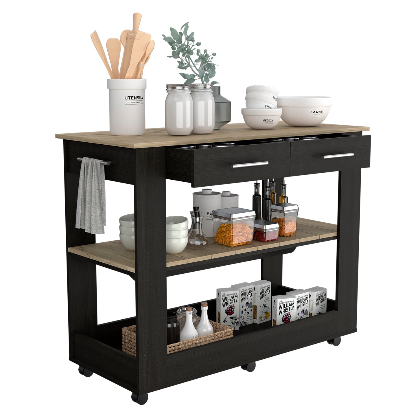 Cala Kitchen Island 46 - Black / Light Oak