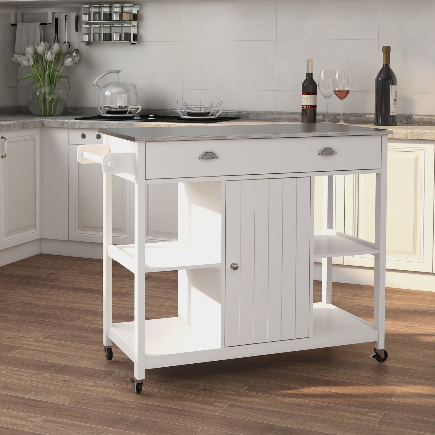 Oliver Stainless Steel Countertop white Kicthen Cart