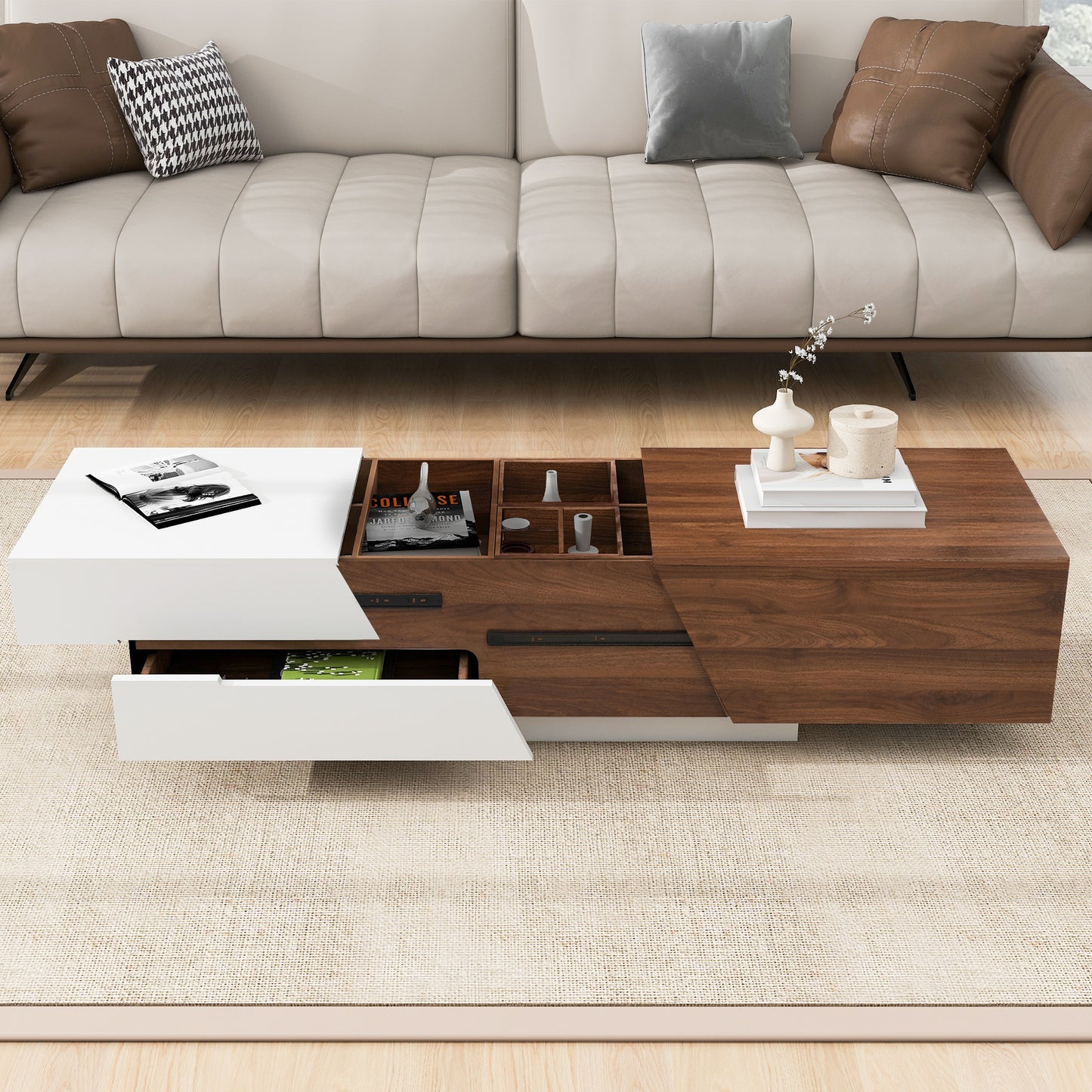 Duo Max Coffee Table - White&Walnut