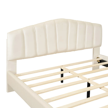 ZuZu Queen Size Velvet Platform Bed with Metal Bed Leg - Beige
