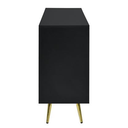 Exquisite Vertical-Striped Four-Door Sideboard - Black