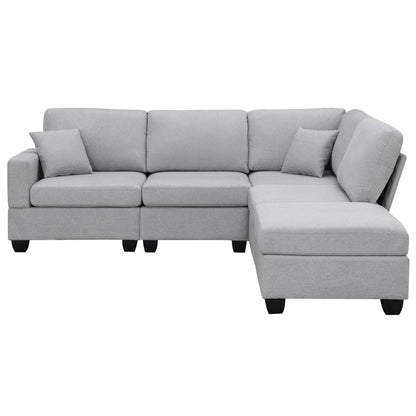 Aria 5-Seat Modular Sectional Set with Convertible Ottoman - Gray
