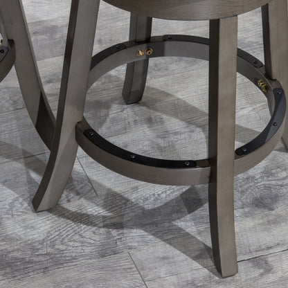 Counter Height X-Back Swivel Stool, Weathered Gray Finish, French Gray Leather Seat