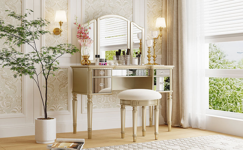 Hannah Makeup Vanity Set for Bedroom - Gold