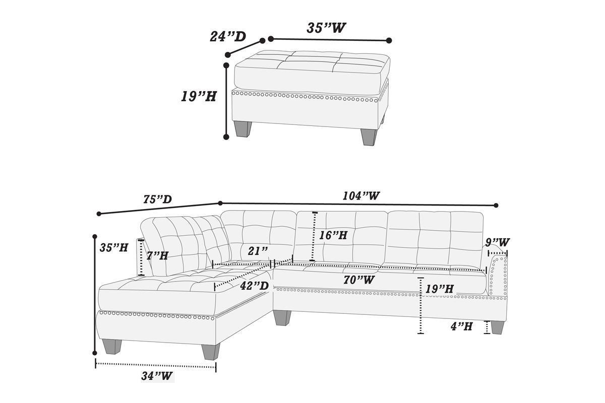 Amara 3pcs Sectional Reversible Chaise Sofa And Ottoman - Blue