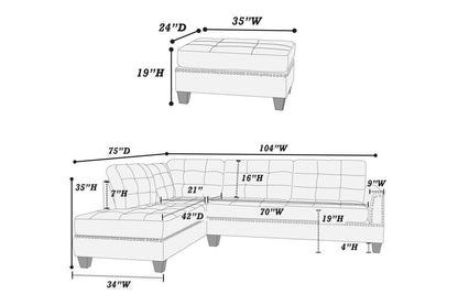 Amara 3pcs Sectional Reversible Chaise Sofa And Ottoman - Blue