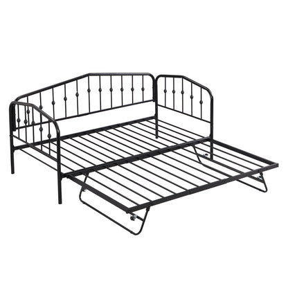 Zee Twin Size Metal Daybed with Twin Size Adjustable Trundle - Black