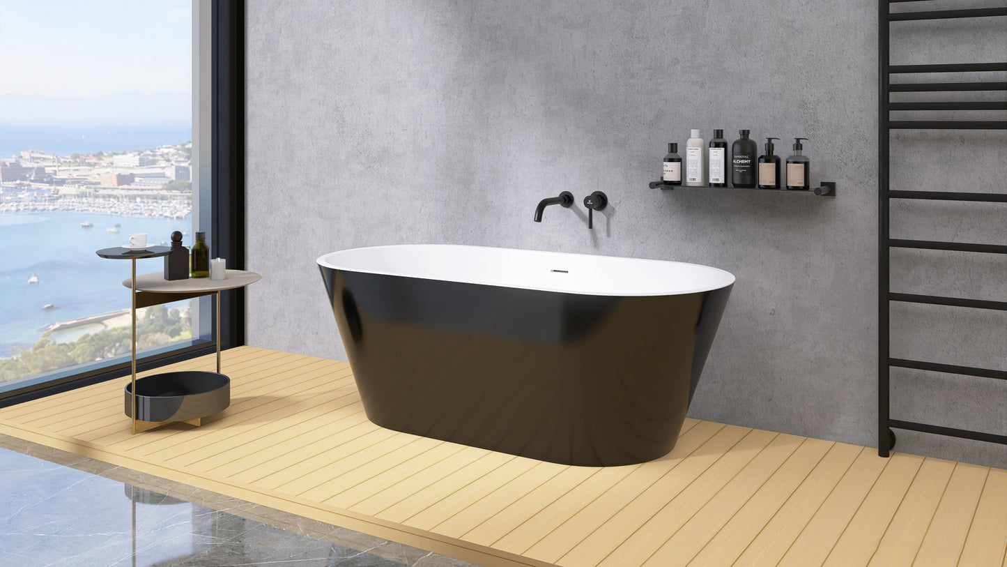 Madison 59" Minimalist  Acrylic Freestanding Soaking Bathtub  -  Gloss Black