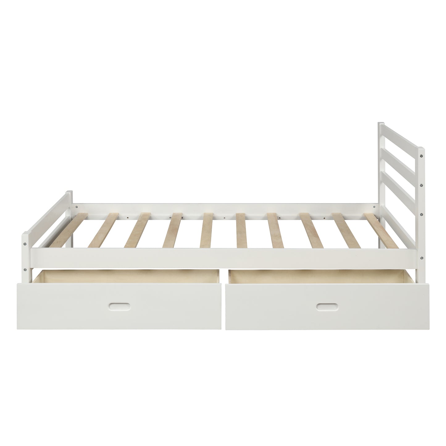 Cyril Twin Size Wood Platform Bed with Dual Drawers - White