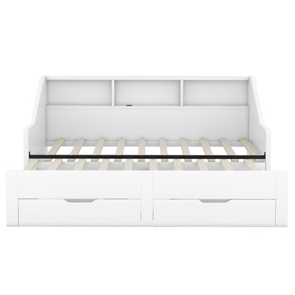 Zion Twin to King Size Daybed  with Storage Bookcases - White