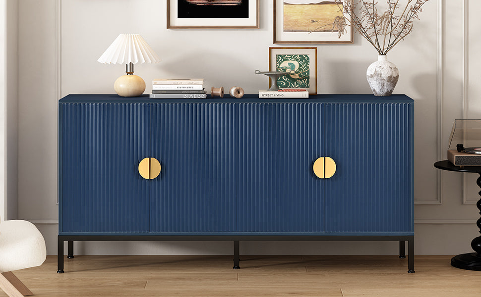 Exquisite Vertical-Striped Four-Door Sideboard - Navy Blue