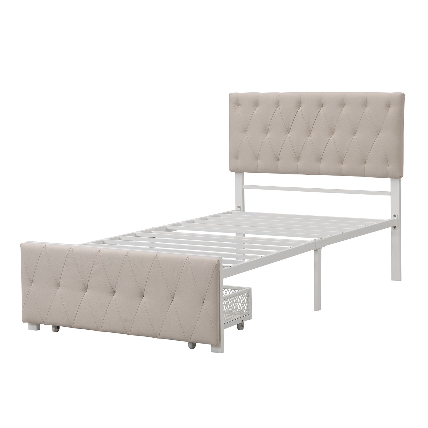 Apex Twin Size Storage Bed Metal Platform Bed with Drawer - Beige