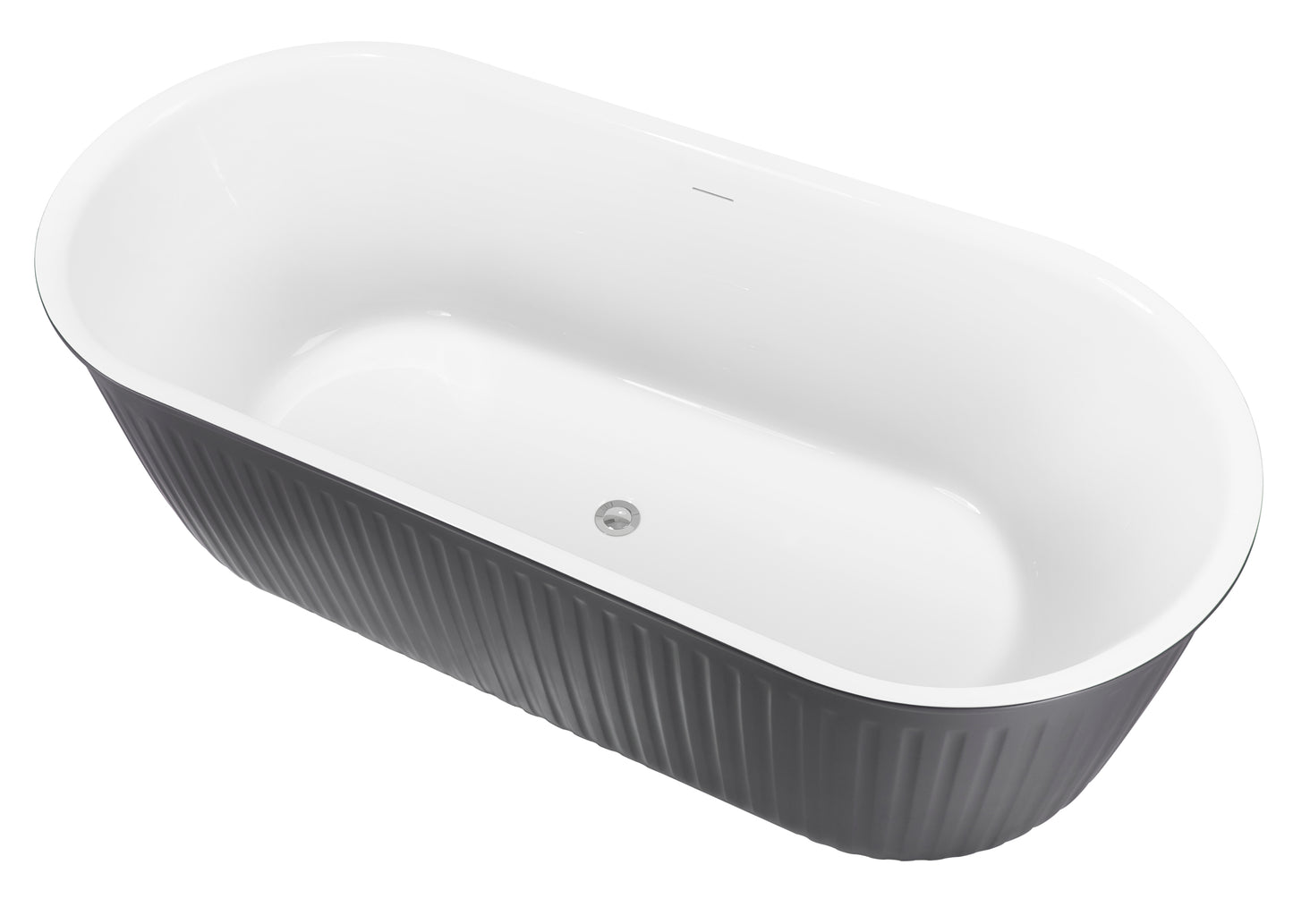 Double Ended 67'' Oval Acrylic  Freestanding Soaking Tub - White+Gray