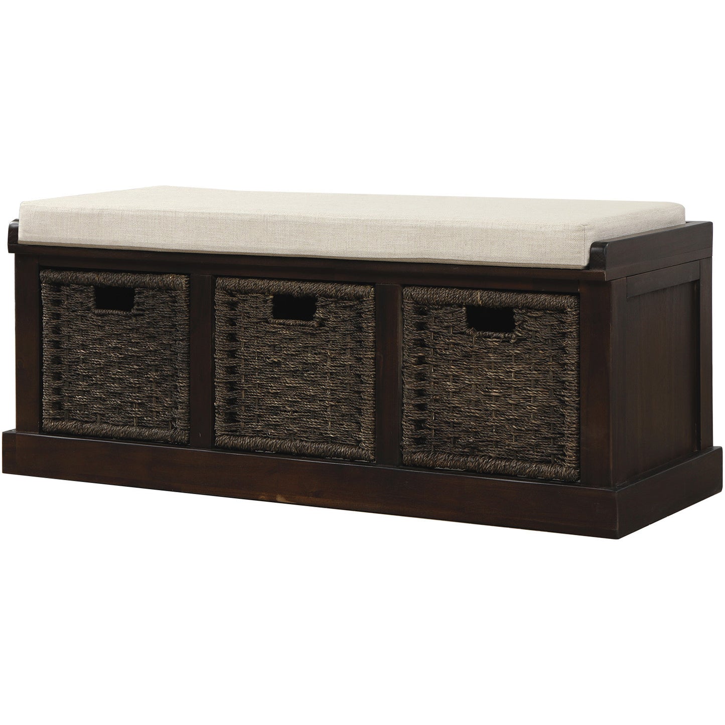 Bella Storage Bench with 3 Removable Classic Rattan Basket - Espresso