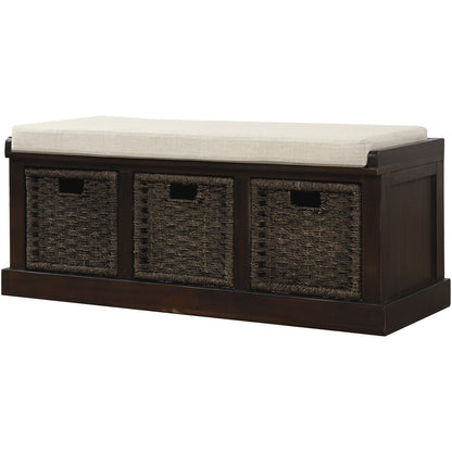 Bella Storage Bench with 3 Removable Classic Rattan Basket - Espresso