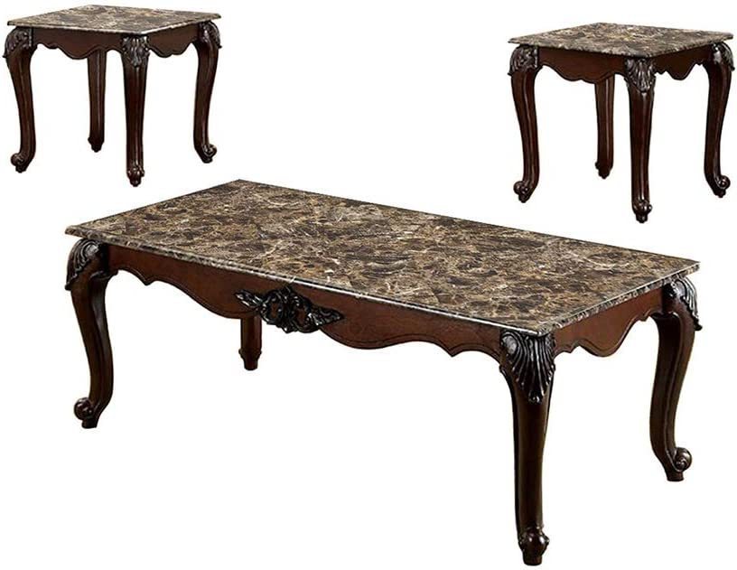 Marble Trio Traditional Coffee Table 3pc set