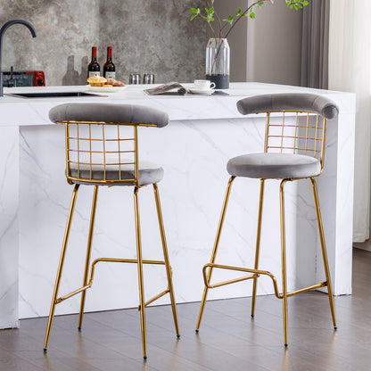 Retro Luxury Velvet  High Bar Stool  - Gray Set of 2