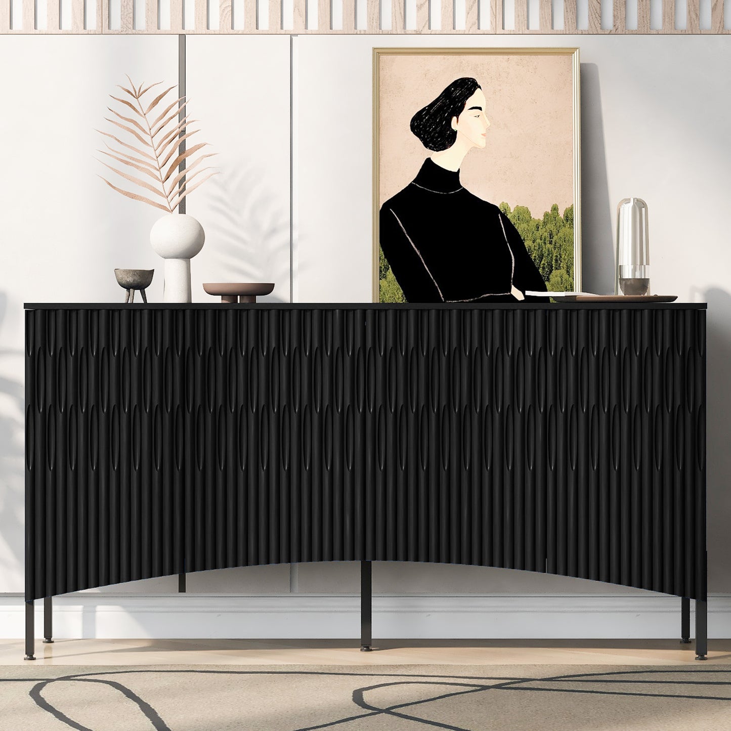 Arched Curved Bottom Doors Sideboard Buffet - Black