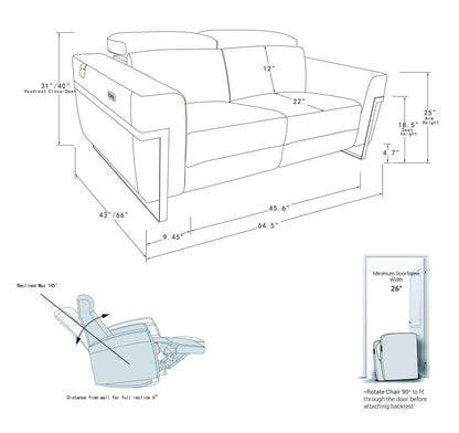 Regal Top Grain Italian Leather Loveseat with Power Recliner - Beige