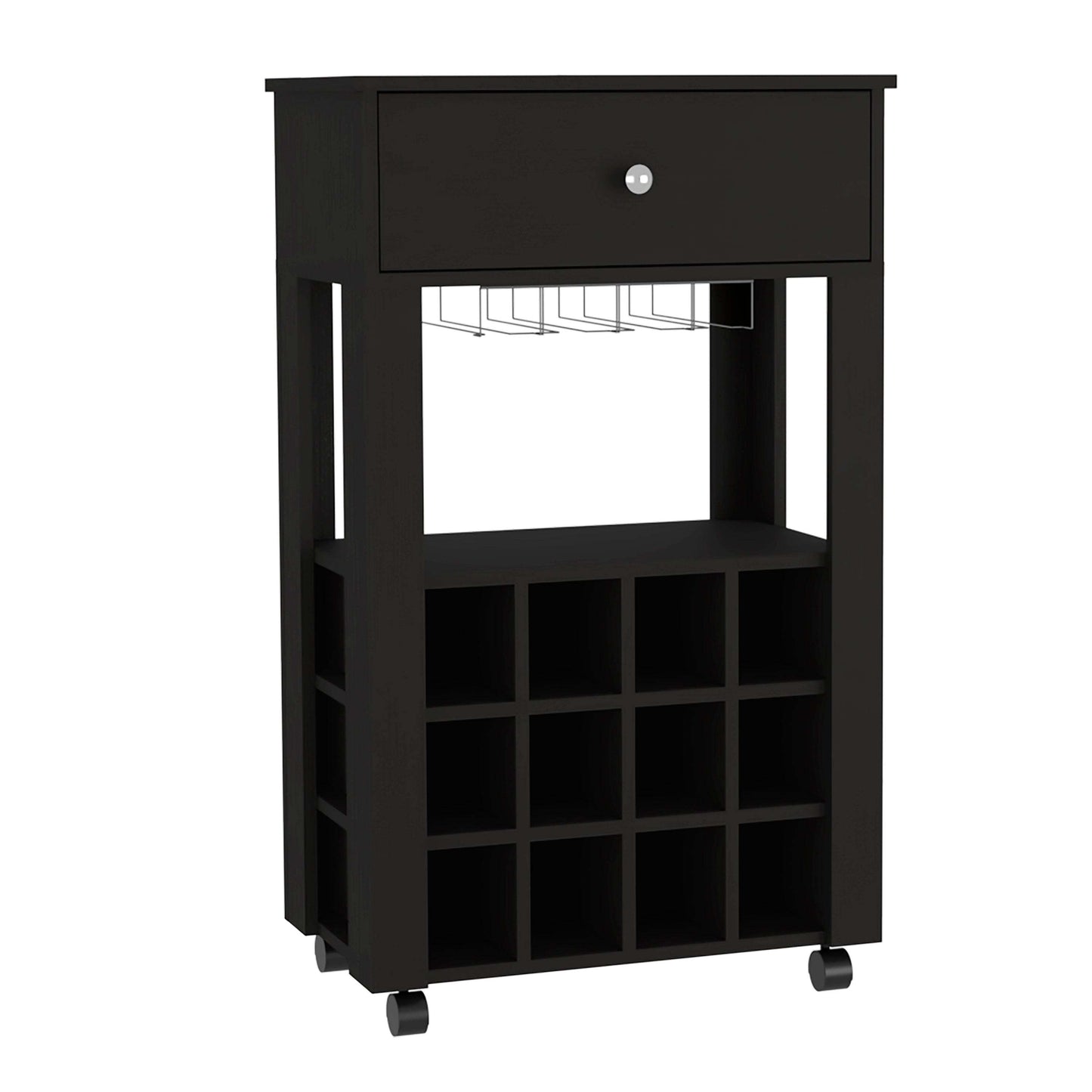 Minta Bar Cabinet With 2 Side Shelves - Black