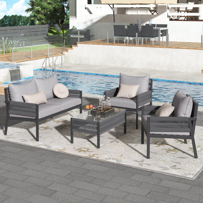 Mixon 4 Pc Patio Rope Sofa Set - Gray