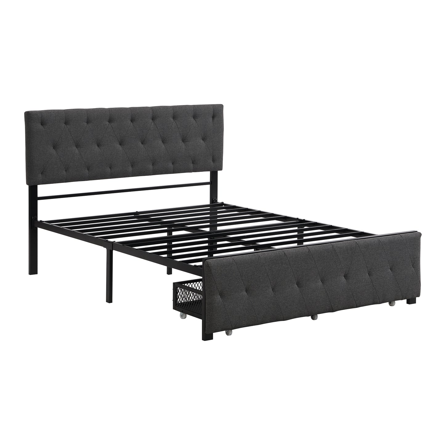 Apex Full Size Storage Bed Metal Platform Bed with Drawer - Gray