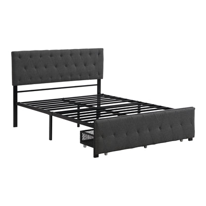 Apex Full Size Storage Bed Metal Platform Bed with Drawer - Gray
