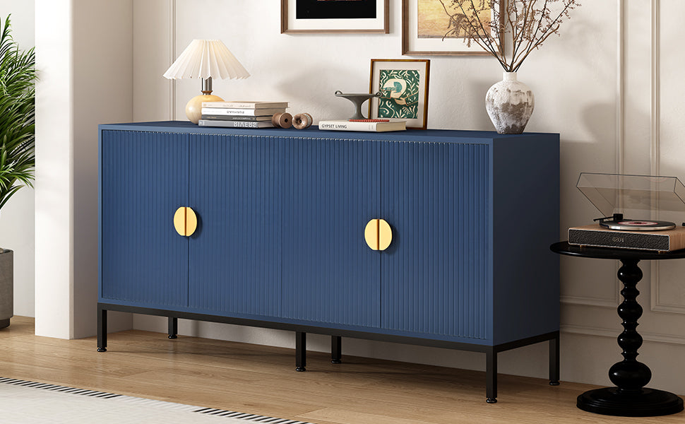Exquisite Vertical-Striped Four-Door Sideboard - Navy Blue