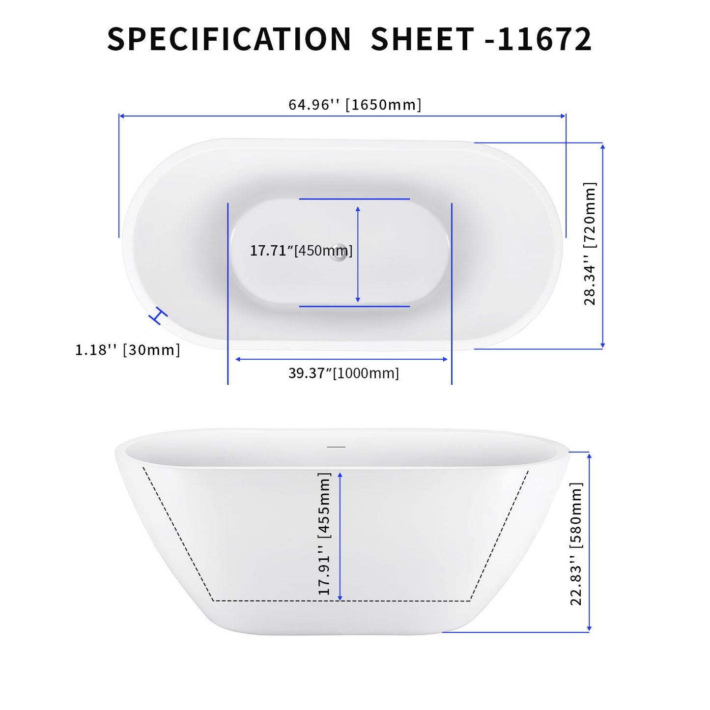 Maya 65" Acrylic Freestanding Soaking Bathtub  - White