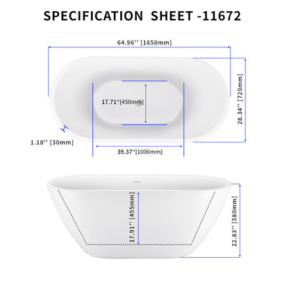 Maya 65" Acrylic Freestanding Soaking Bathtub  - White