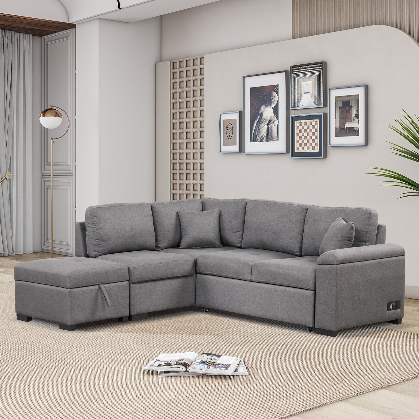 Kwame Sleeper Sectional Sofa - Dark Gray