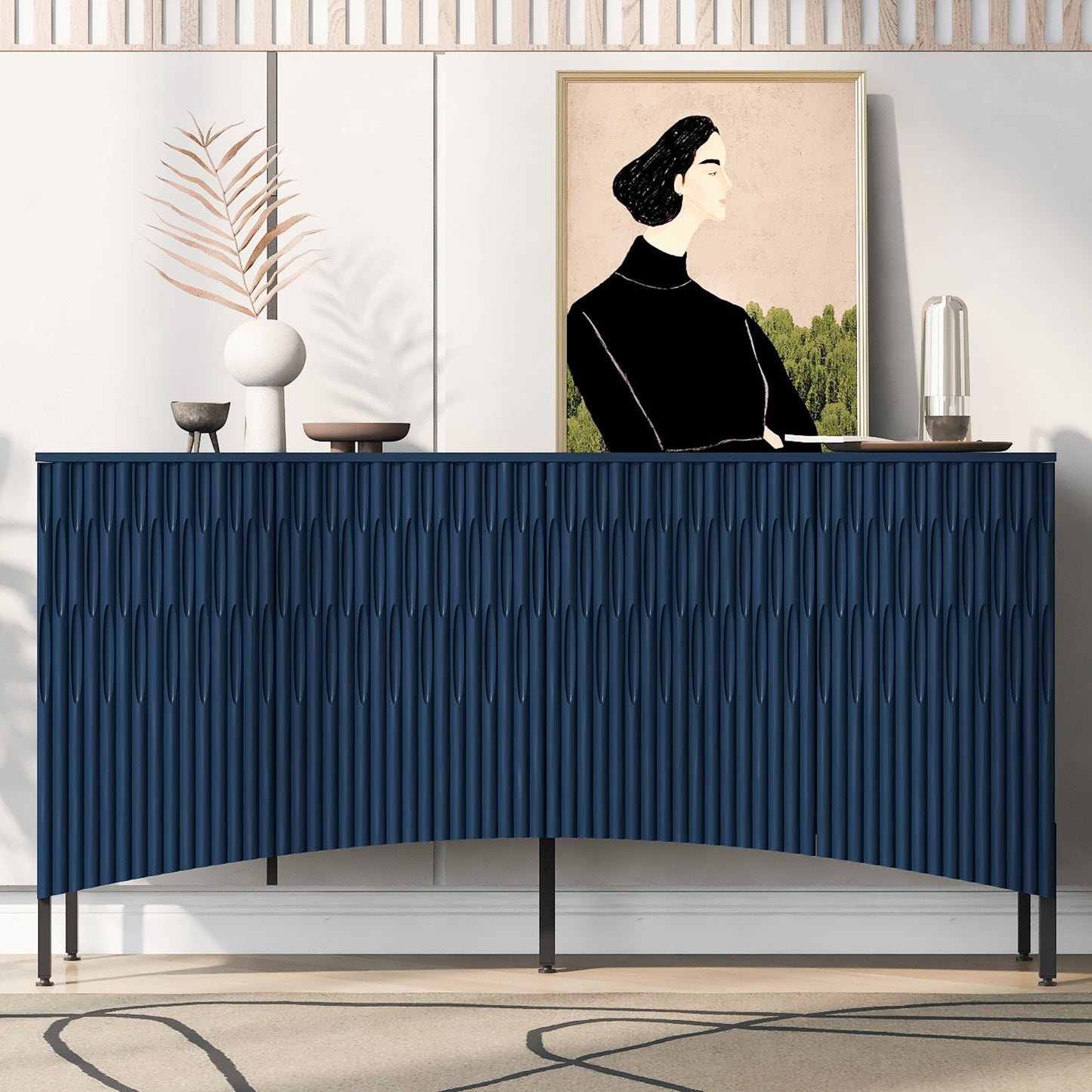 Arched Curved Bottom Doors Sideboard Buffet - Navy Blue