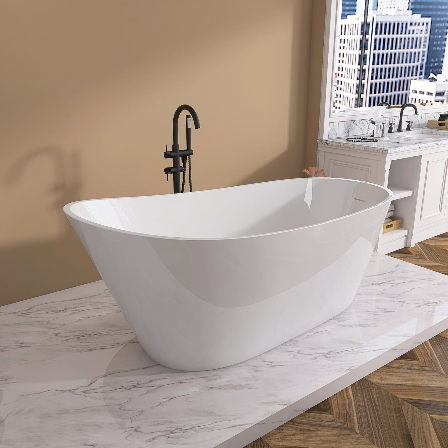 Cavi 67" Acrylic Freestanding Soaking Bathtub  - Gloss White