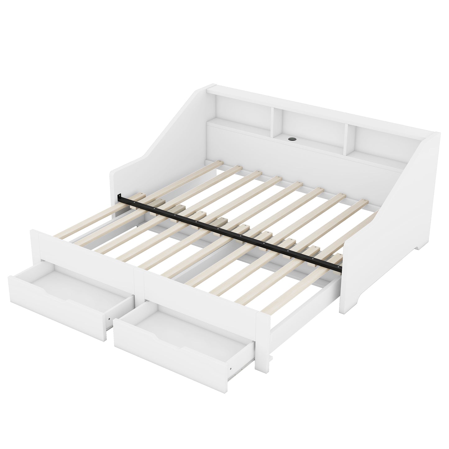 Zion Twin to King Size Daybed  with Storage Bookcases - White