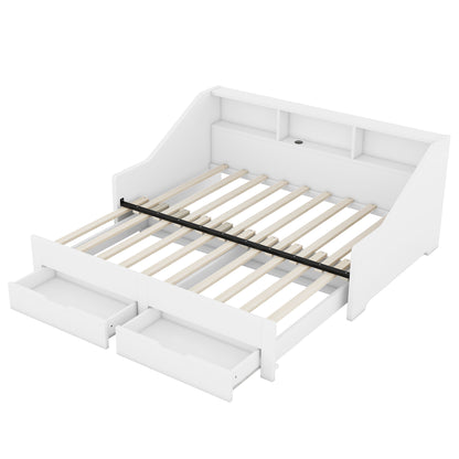Zion Twin to King Size Daybed  with Storage Bookcases - White