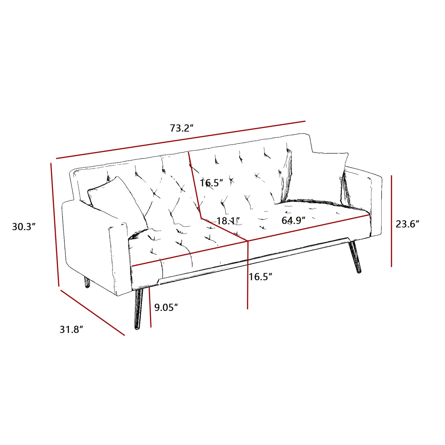 Coney Convertible Folding Futon Sofa Bed - Pink