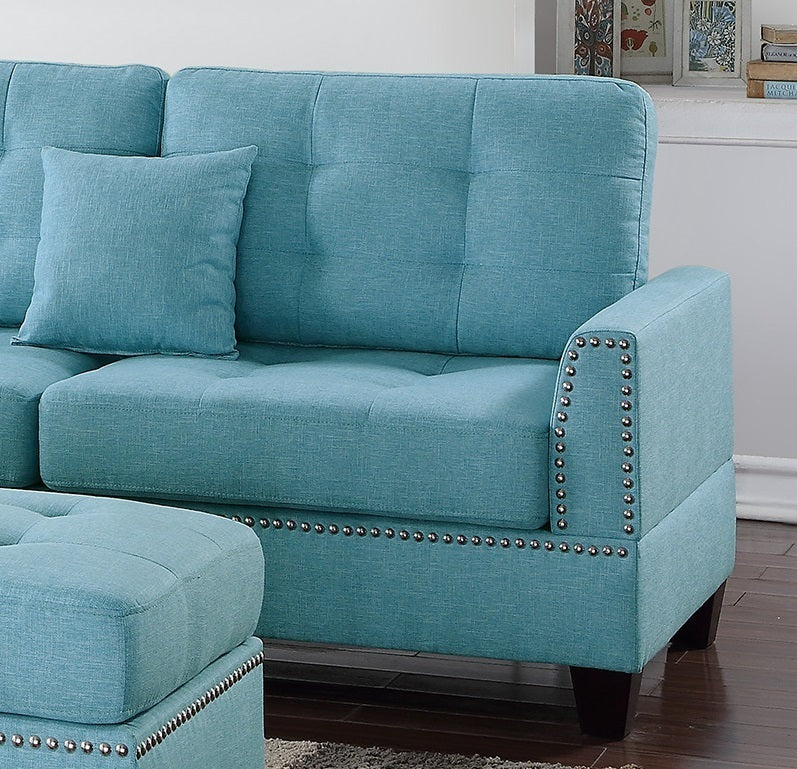 Amara 3pcs Sectional Reversible Chaise Sofa And Ottoman - Blue
