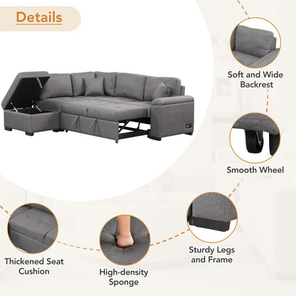 Kwame Sleeper Sectional Sofa - Dark Gray