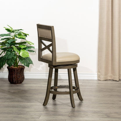 Counter Height X-Back Swivel Stool, Weathered Gray Finish, French Gray Leather Seat