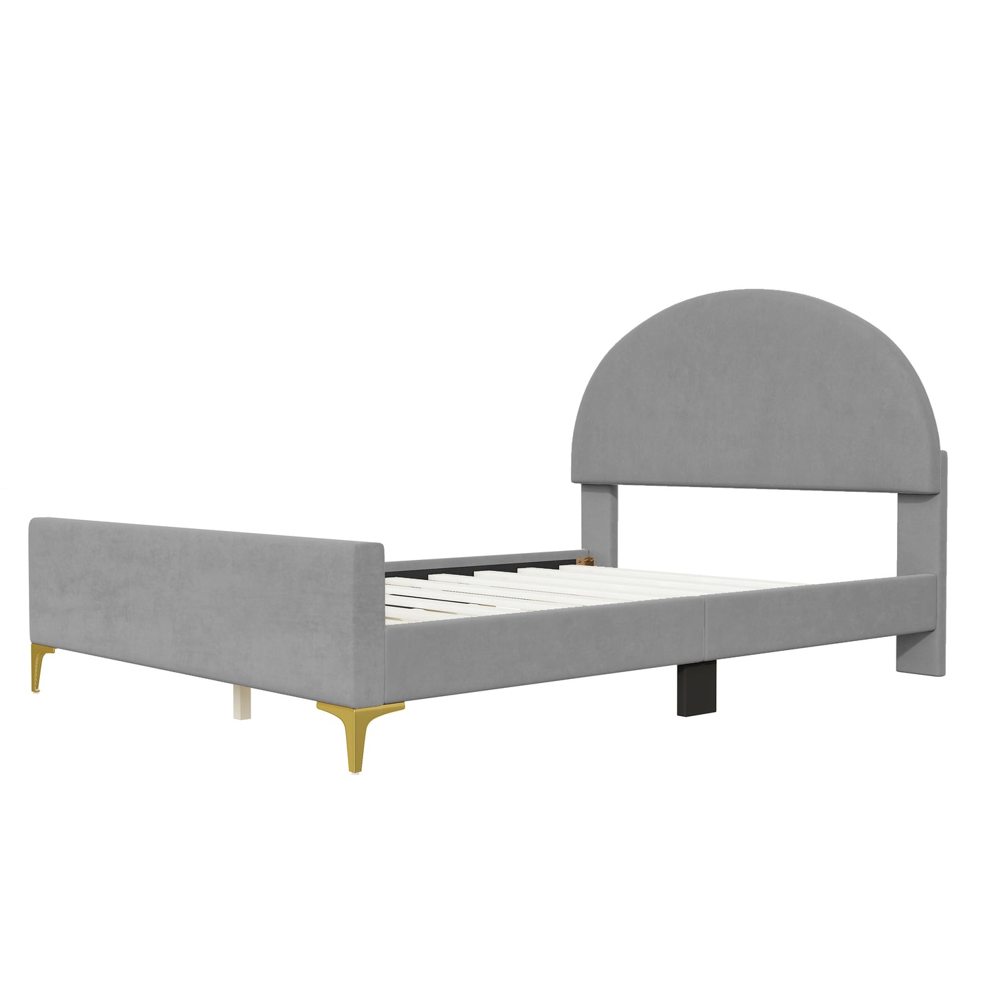 Lynn Full Size Velvet Platform Bed w Mental Legs - Gray