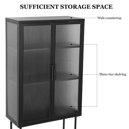 Renoe Tampered Glass Doors Cabinet - Black