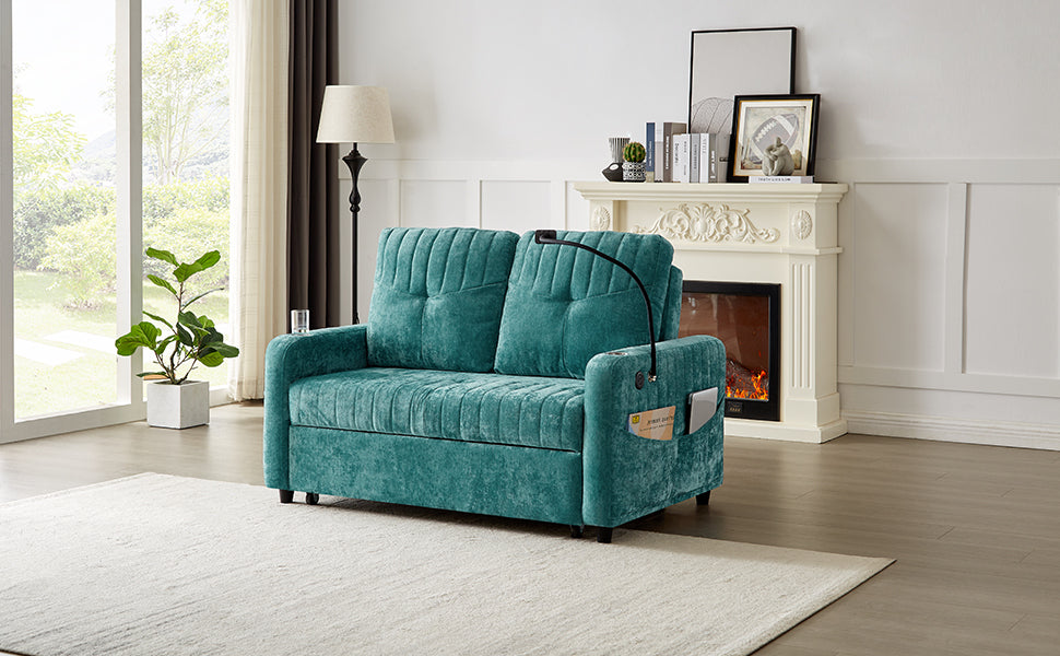 Rita Loveseat Pull-out Sofa Bed with Adjustable Backrest - Teal