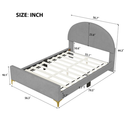 Lynn Full Size Velvet Platform Bed w Mental Legs - Gray