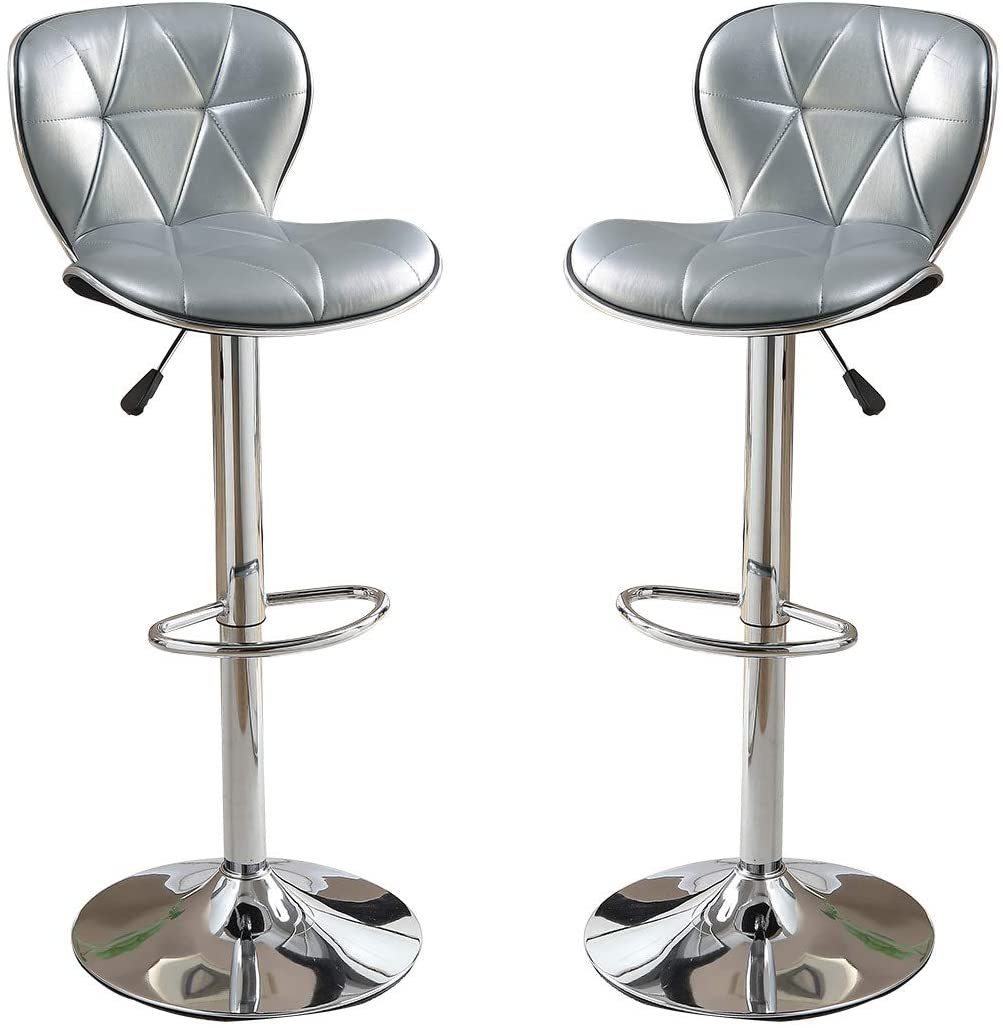 Daimon Faux Leather Adjustable Stool - Silver Set of 2