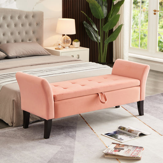 Dona Velvet Bench with Storage - Pink