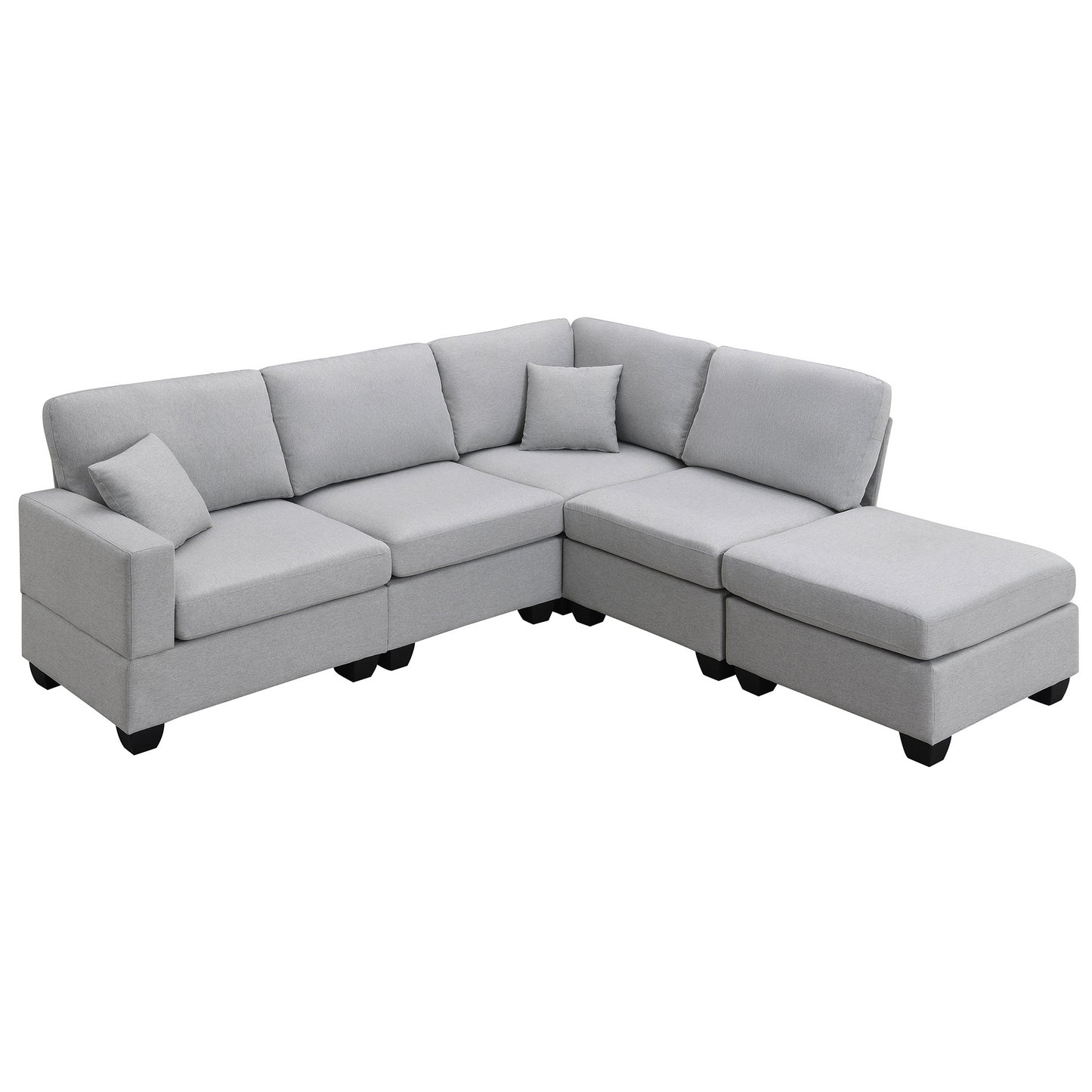 Aria 5-Seat Modular Sectional Set with Convertible Ottoman - Gray
