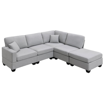 Aria 5-Seat Modular Sectional Set with Convertible Ottoman - Gray