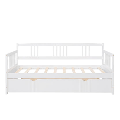 Lex Twin Size Wooden Daybed with Twin Size Trundle - White